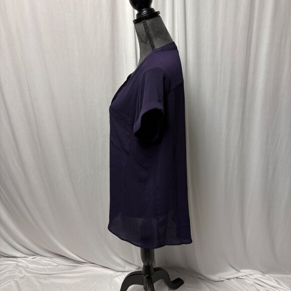 Vera Wang Blouse Womens Size Large Sheer Purple Cap Sleeve Popover Top Work - Picture 4 of 10